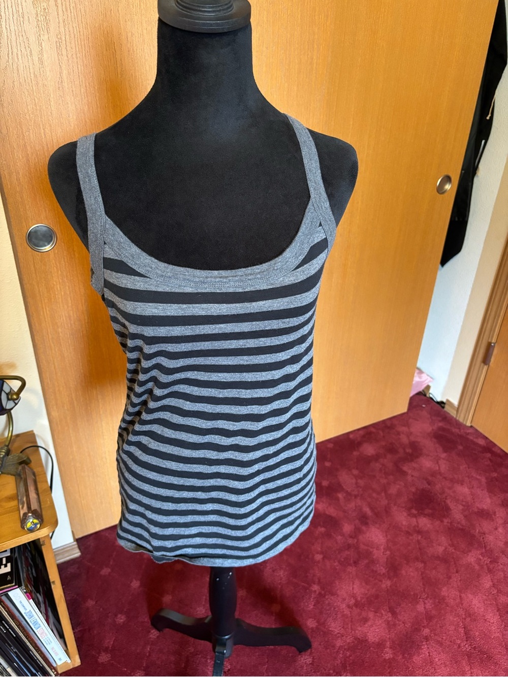 Women’s Black and Gray Striped Scoop Neck Tank Top
